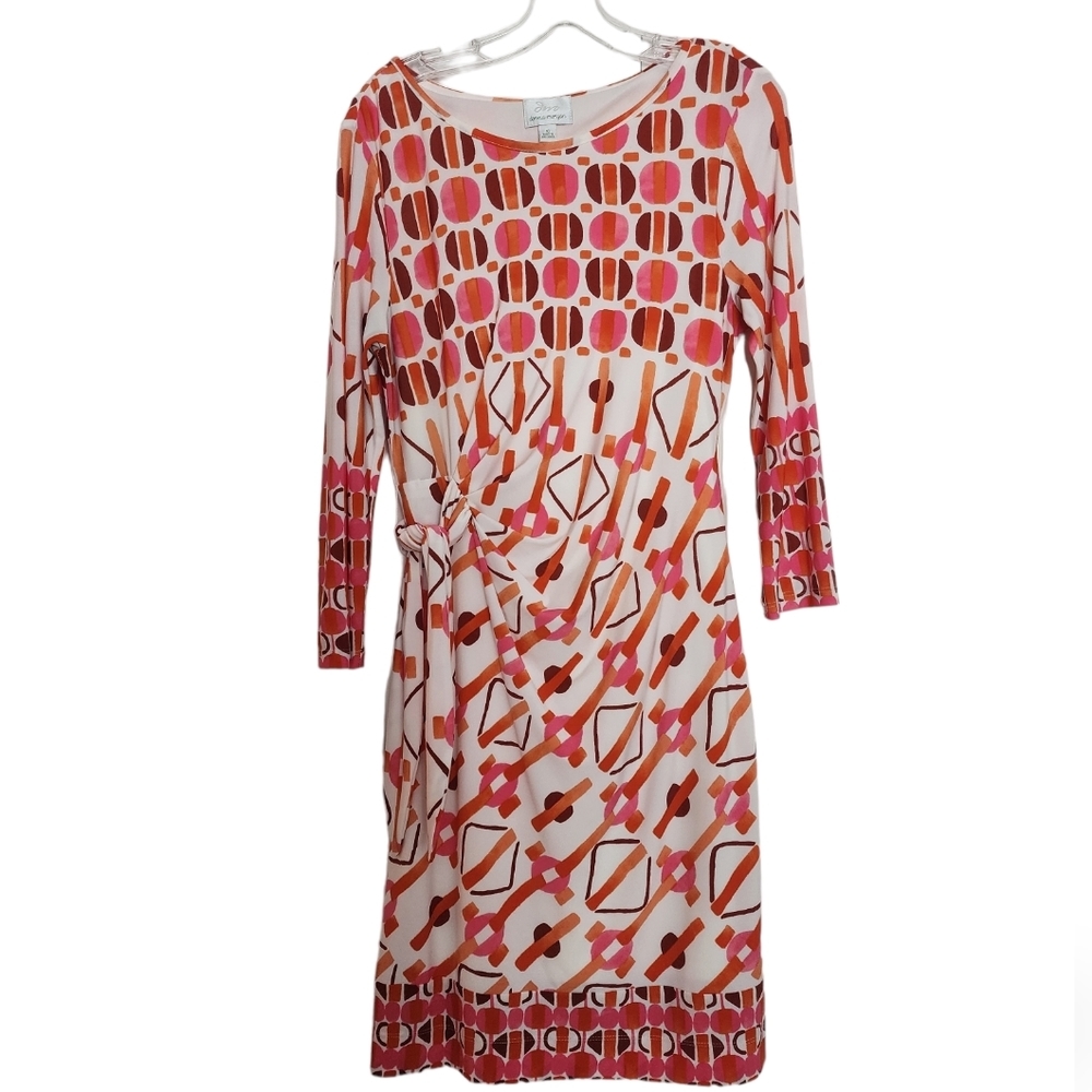 DONNA Morgan Pink Orange Cream bold print long sleeve lined dress SZ 10